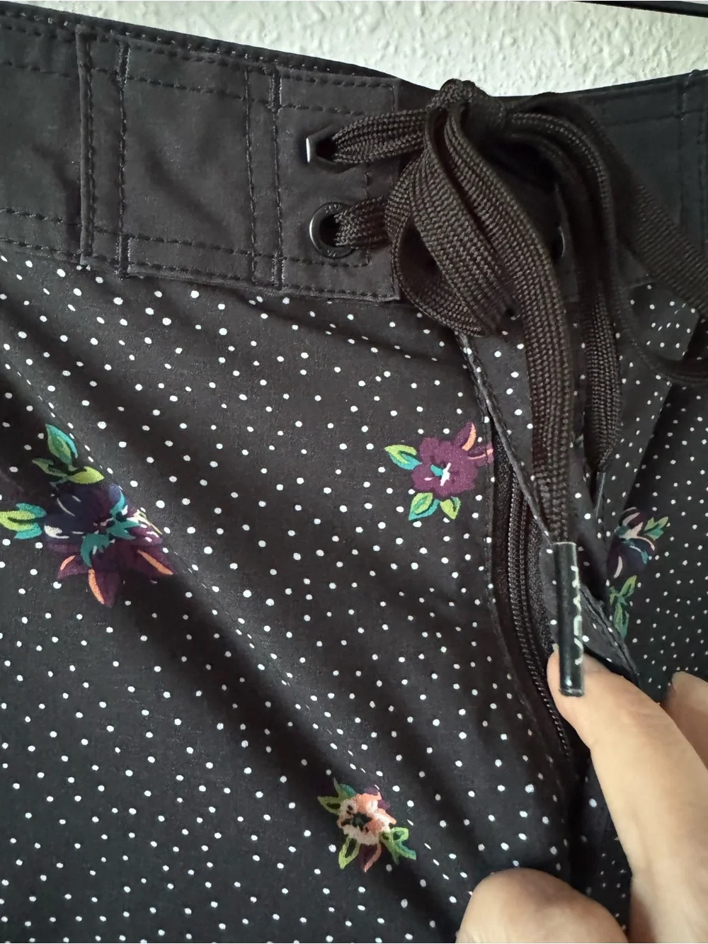 RVCA Black Floral Dot Boardshorts with Zipper Fly - 36